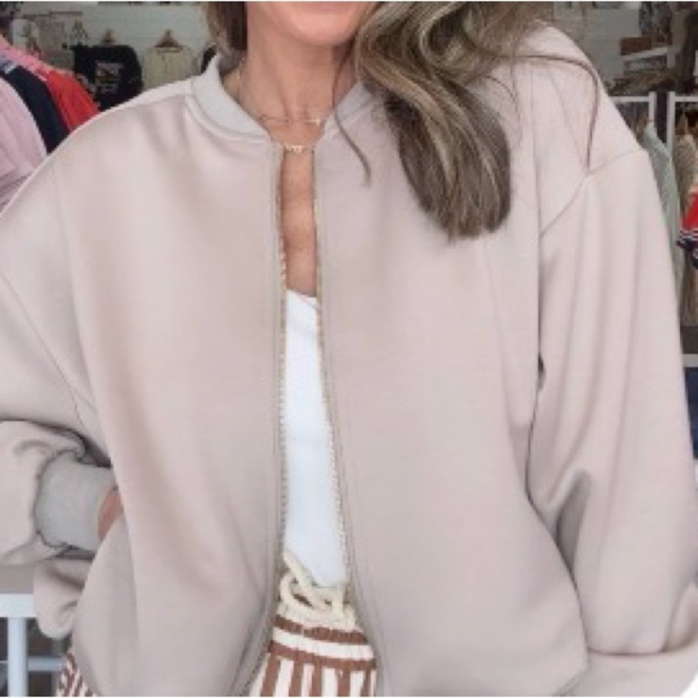 Women's Lightweight Bomber Jacket - Taupe